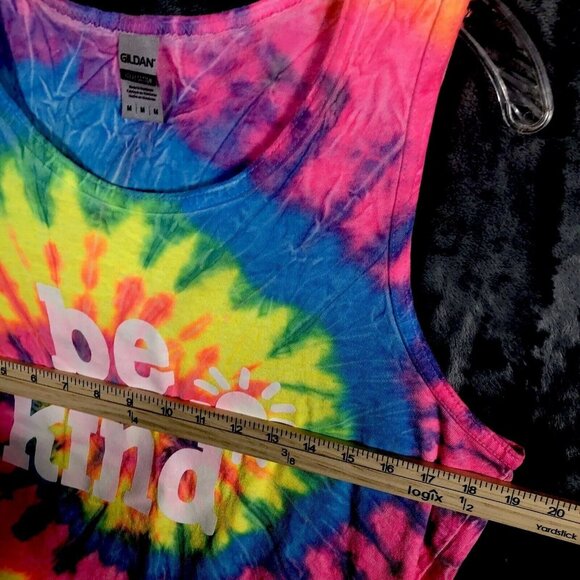 Tie-Dyed Tank Top Woman’s Be Kind Size Adult Medium Bright Summer Colors Shirt - Picture 6 of 9
